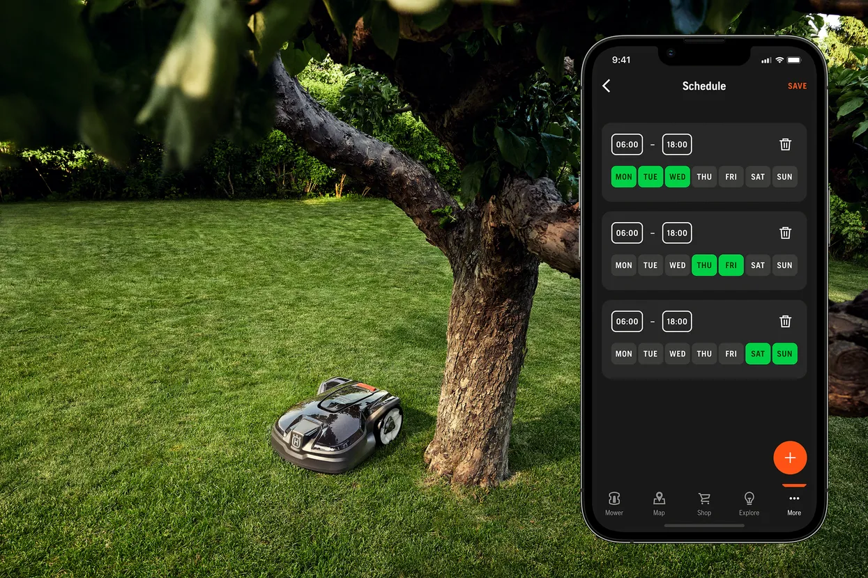 Uživajte v udobju daljinskega upravljanja prek pametnega telefona z aplikacijo Husqvarna Automower® Connect.